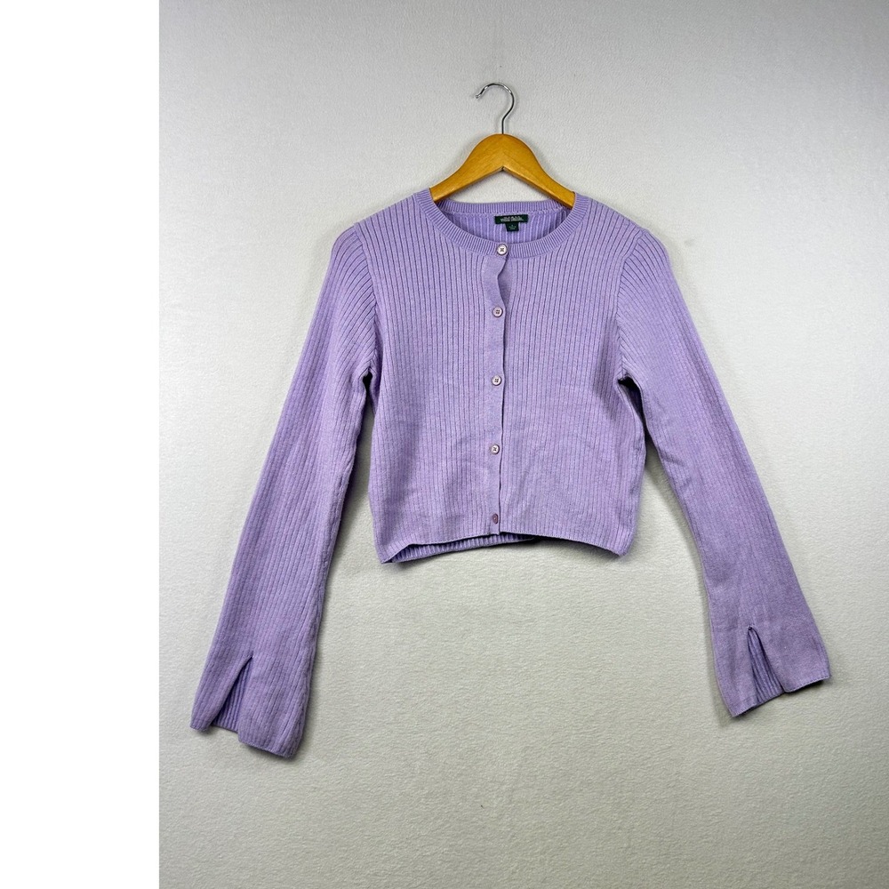 Wild Fable Womens Lavender Ribbed Knit Cropped Cardigan Bell Sleeve Size S